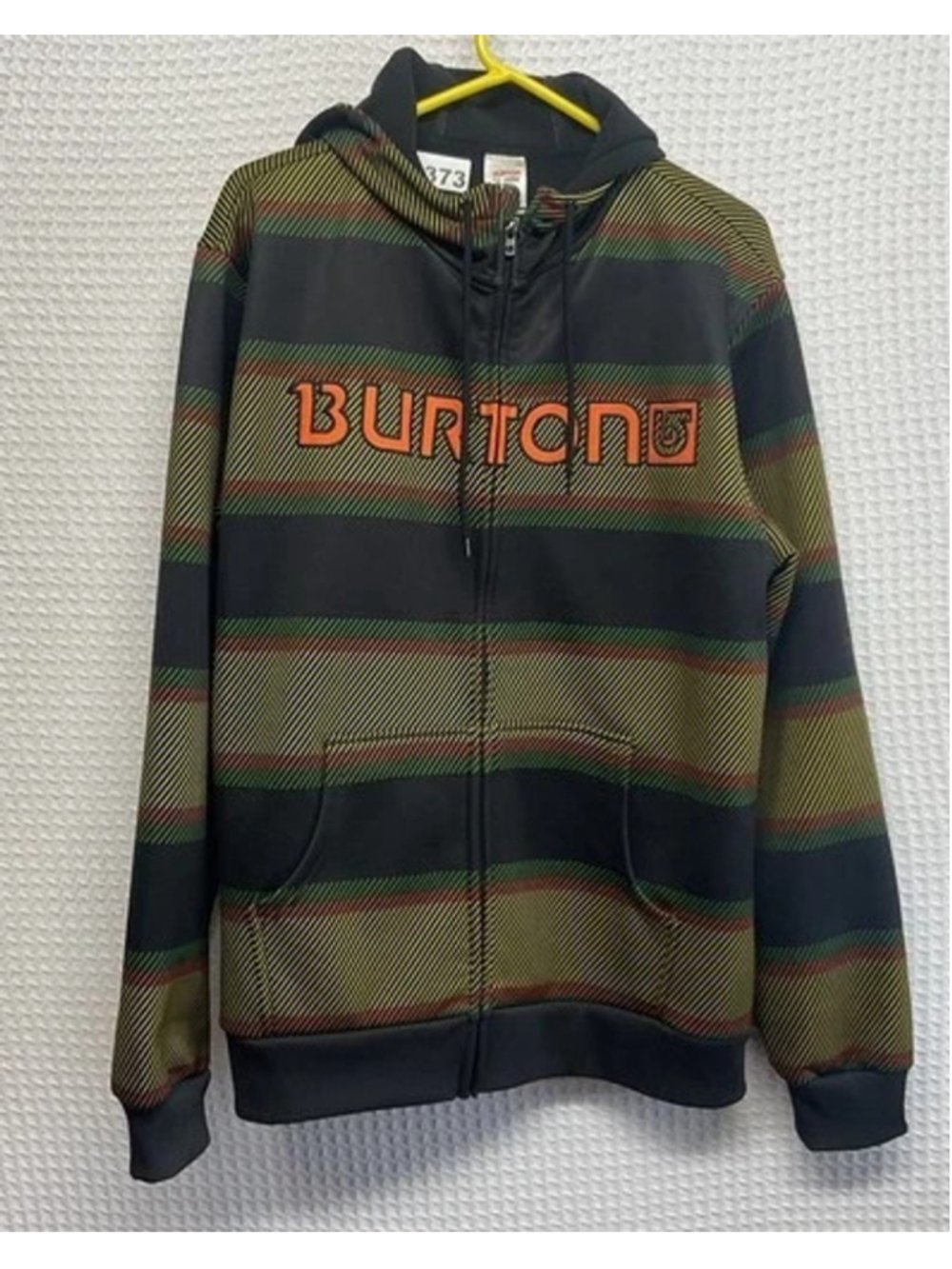 Burton Dryride Green/Yellow Striped Fleece Lining‎ Full Zip Hoodie Jacket Men L